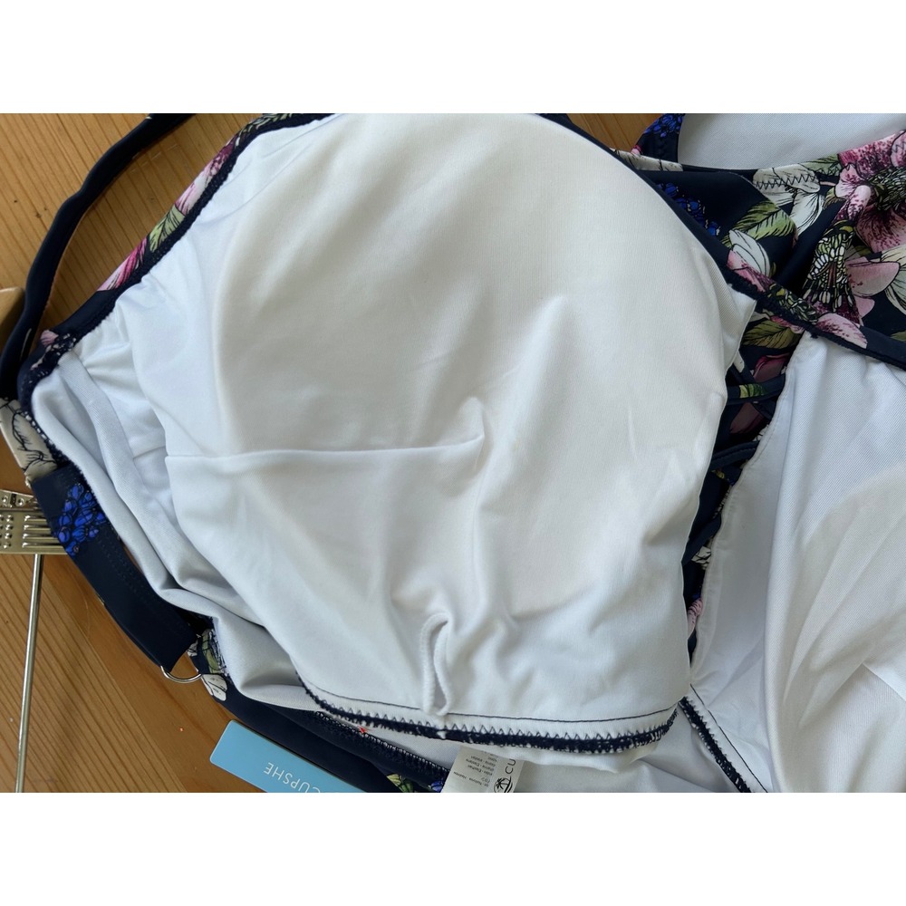 NWT Cupshe Womens 4X Navy Blue Floral Ruffle Lace Up One Piece Swimsuit Beach - Picture 7 of 7
